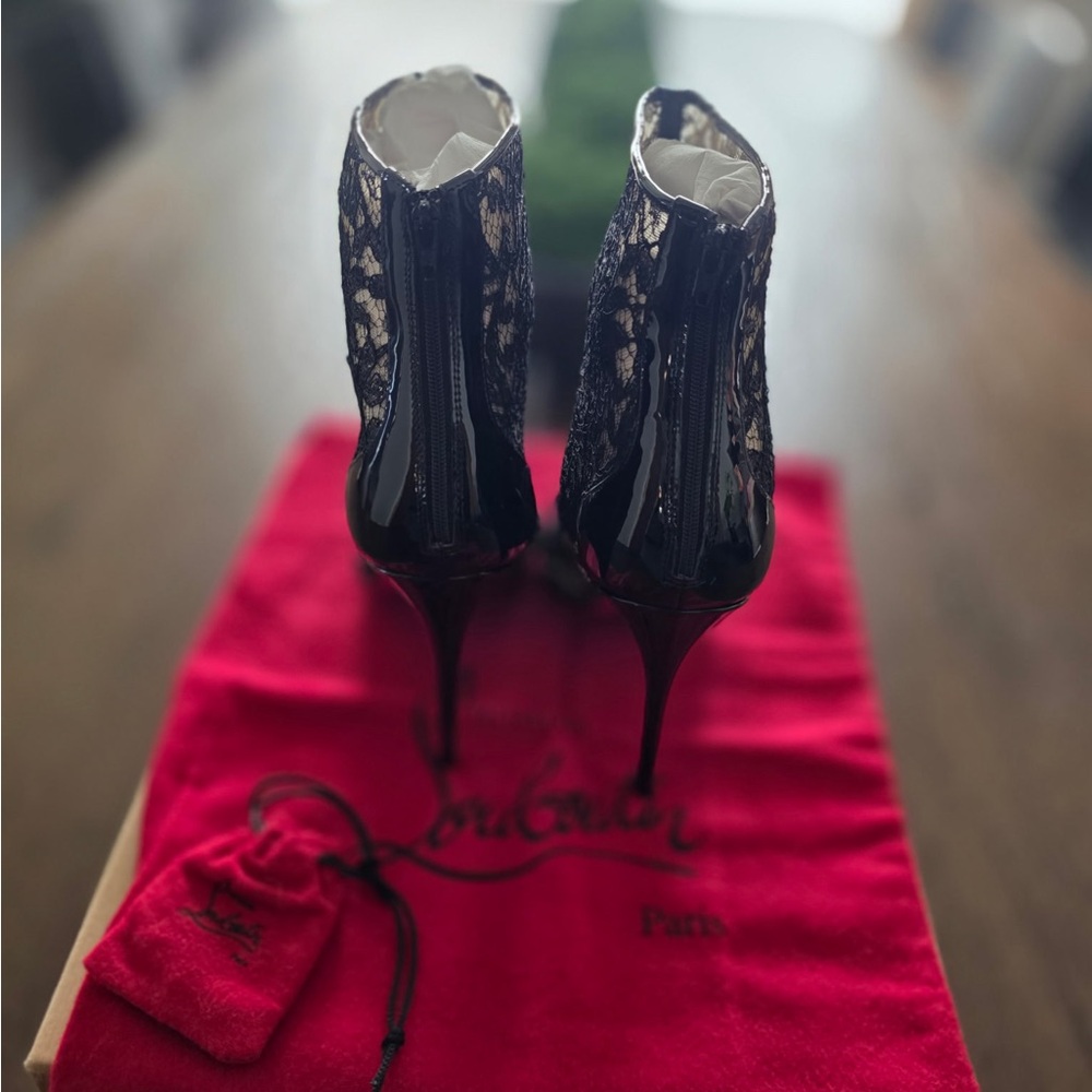 Christian Louboutin Black and Cream Lace Ankle Boots - Picture 4 of 7